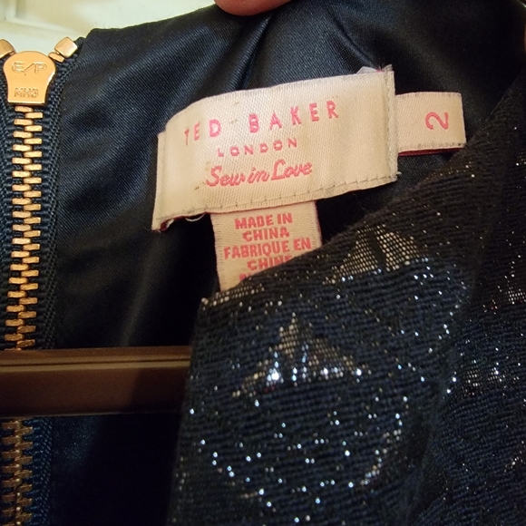 Ted Baker Carice Metallic Jacquard Capsleeve Mini Dress, Dark Navy, Size 2 TB - Picture 6 of 6